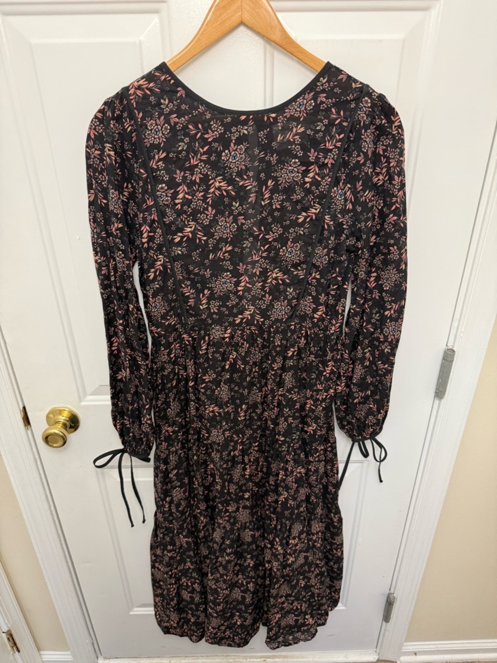 Madewell Christy Dawn Tallulah Tie Back Black Floral Midi Dress Size Small - Picture 2 of 10